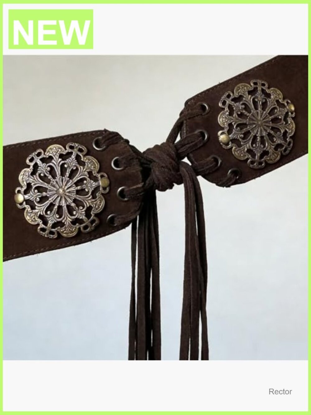 Vintage Bohemian Wide Corset Belt with Tassels - Adjustable 25-40in Waist - Picture 3 of 7